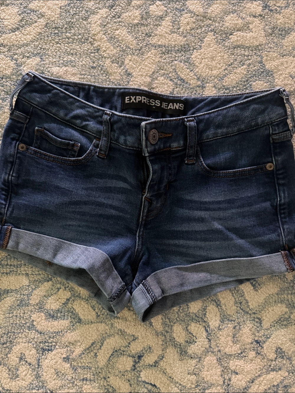 Express Dark Blue Rolled-Hem Denim Shorts